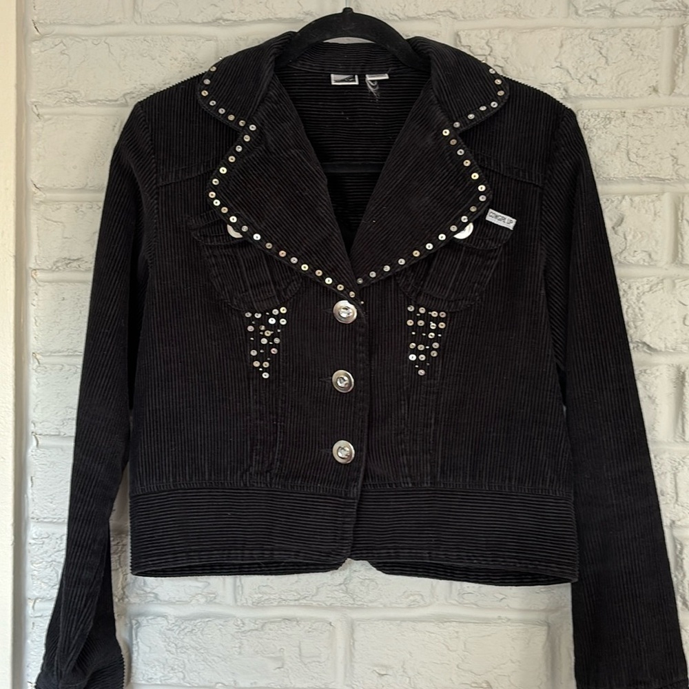 Cowgirl Up Bedazzled Cropped 3 Button Jacket Size Medium